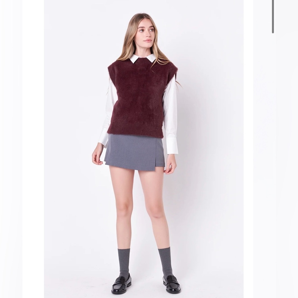 English Factory Feather Plush Knit Vest Women S Burgundy